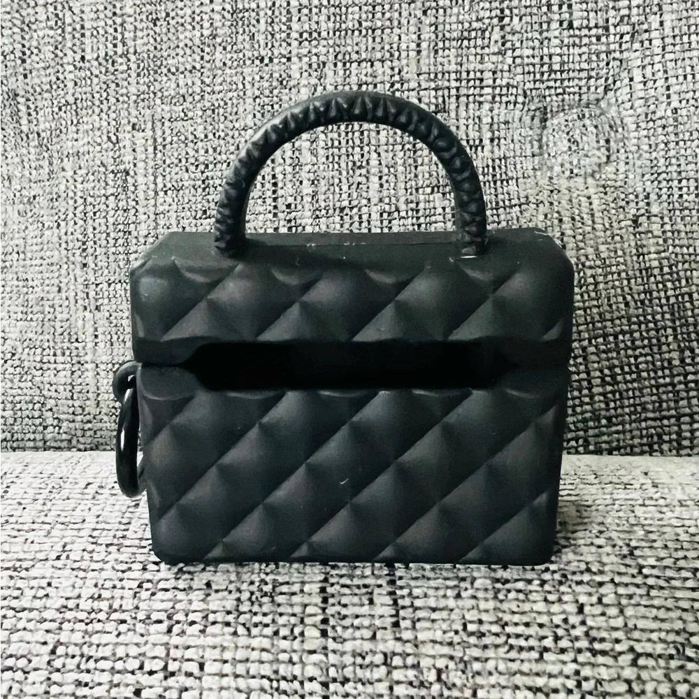 Black CC Mini AirPod Case with Clip - Picture 2 of 7